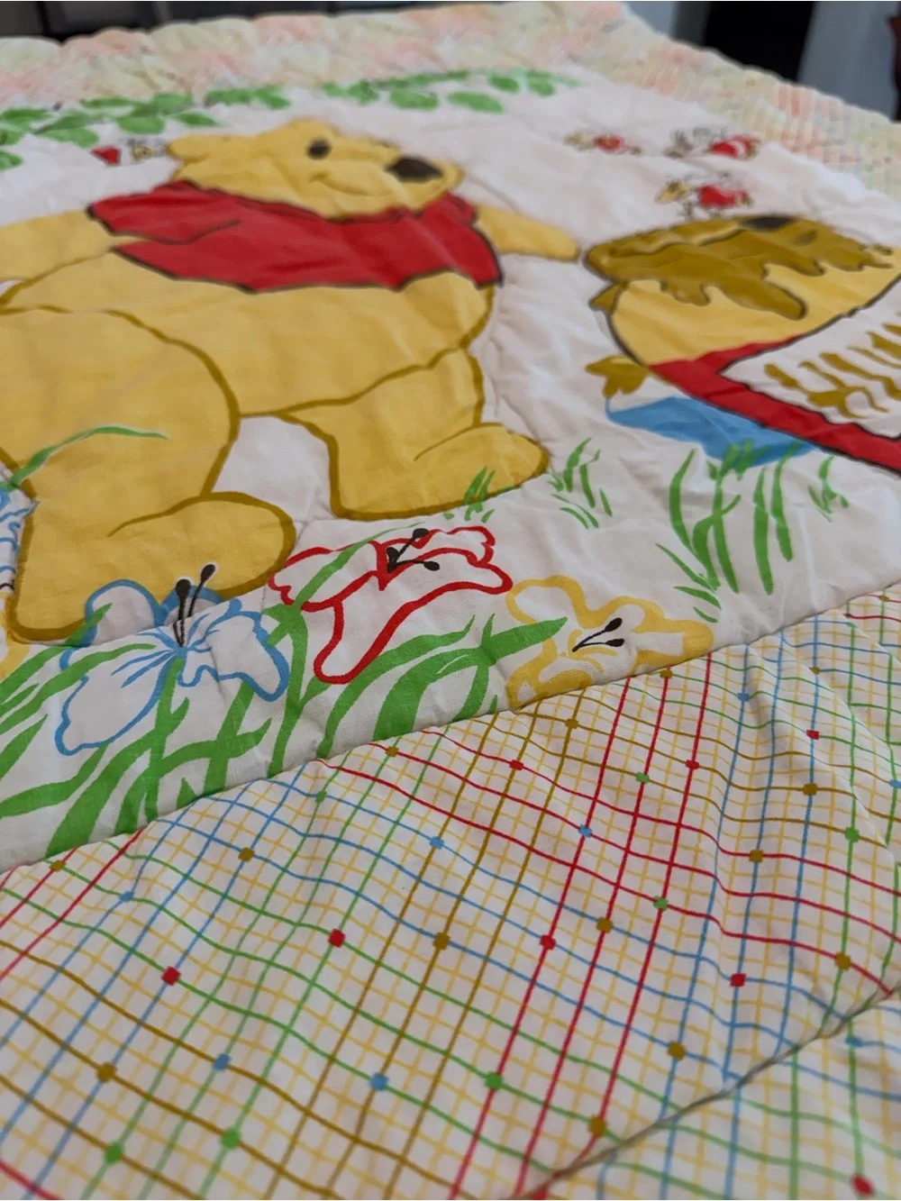 Vintage Disney Winnie the Pooh Baby Quilt in Yellow and Red